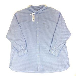 Lacoste 5XLT Blue Gingham Plaid Check Button Shirt